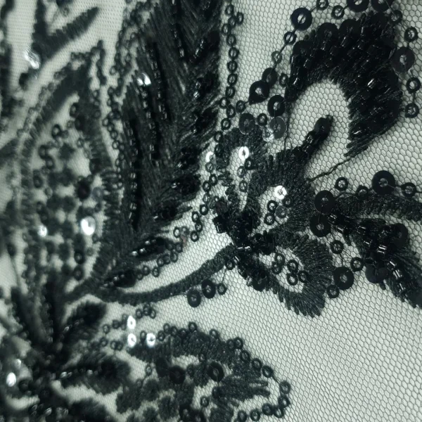 TULLE EMBORIDERY BEADS AND SEQUINS S FEATHER BLACK