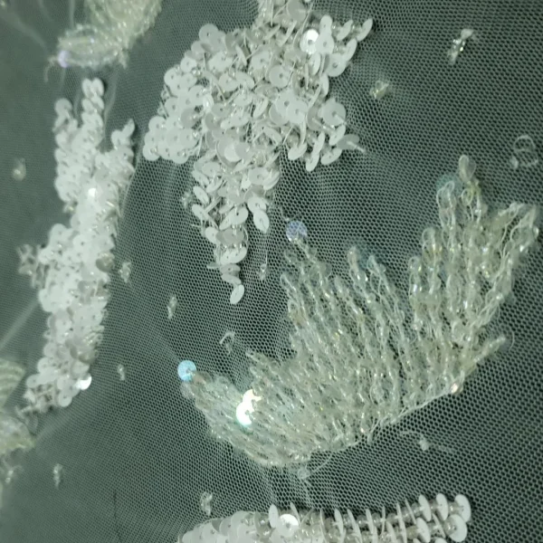 TULLE SEQUINS AND BEADS LEAF IVORY