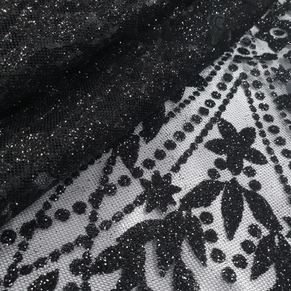 TULLE WITH METALLIC FLORAL BLACK