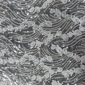 TULLE CORDED AND SEQUINS PAISLEY WHITE