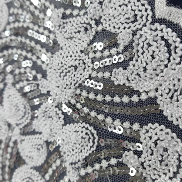 TULLE CORDED AND SEQUINS PAISLEY WHITE