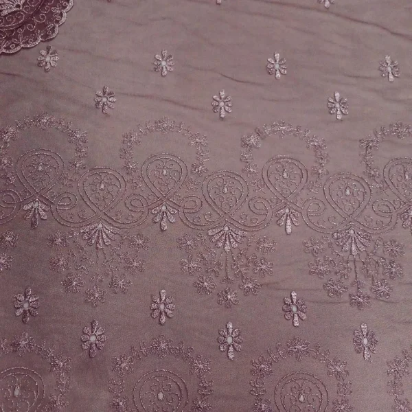 TULLE BORDER LUREX EMBROIDERY ON WINE