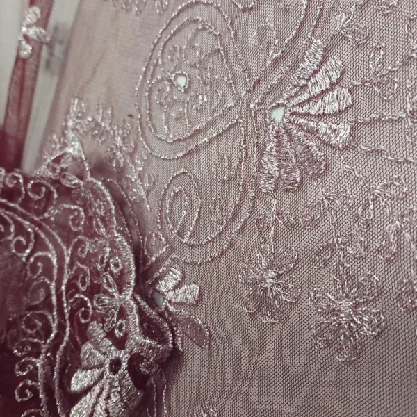 TULLE BORDER LUREX EMBROIDERY ON WINE