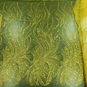 TULLE BRIDAL LACE HEAVY BEADED ECLIPSE YELLOW