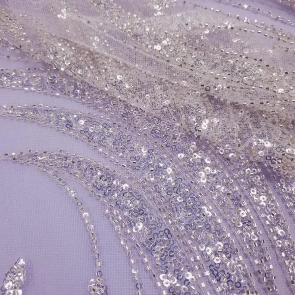 TULLE BRIDAL LACE HEAVY BEADED LILLY JANE LILAC