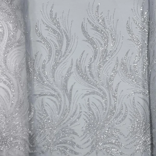 TULLE BRIDAL LACE HEAVY BEADED LILLY JANE SILVER