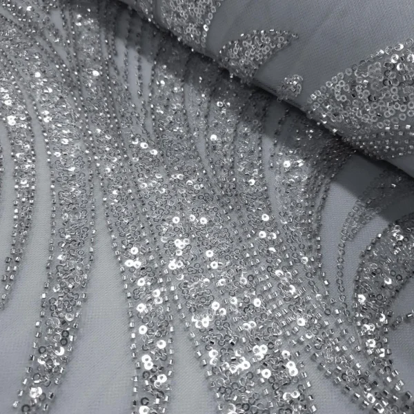 TULLE BRIDAL LACE HEAVY BEADED LILLY JANE SILVER