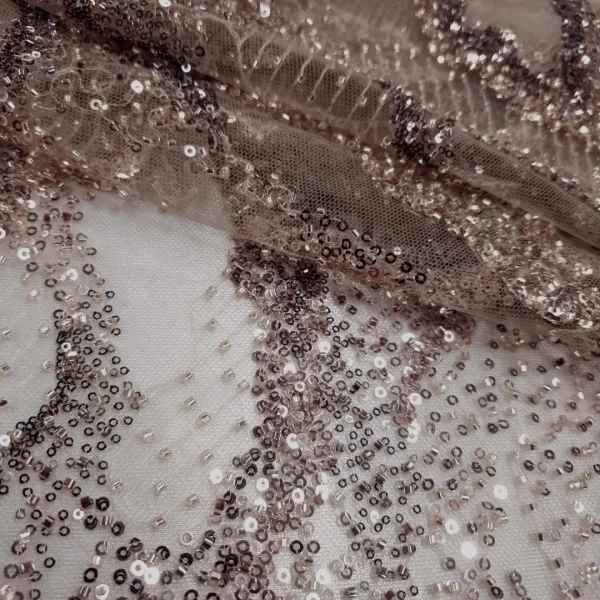 TULLE BRIDAL LACE HEAVY BEADED NEFERETTI PINK