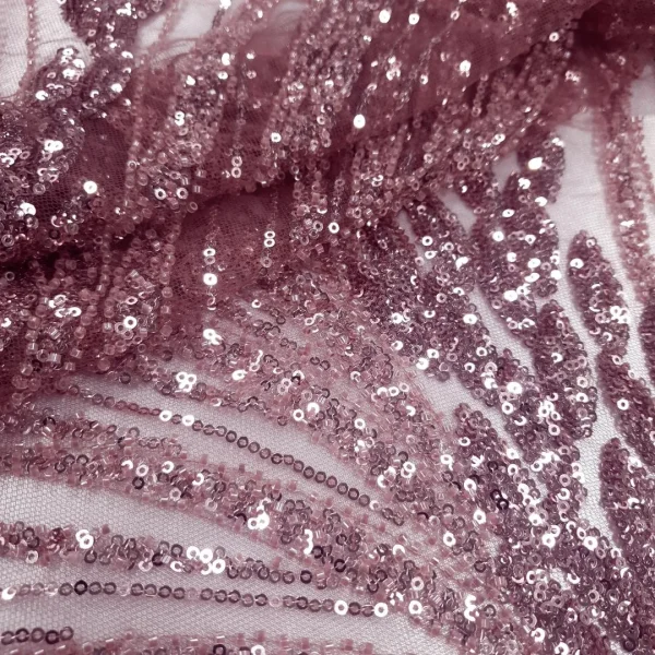 TULLE BRIDAL LACE HEAVY BEADED PICANTE DUSTY