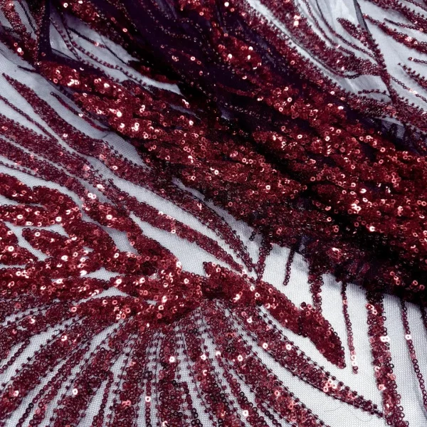 TULLE BRIDAL LACE HEAVY BEADED PICANTE MAROON