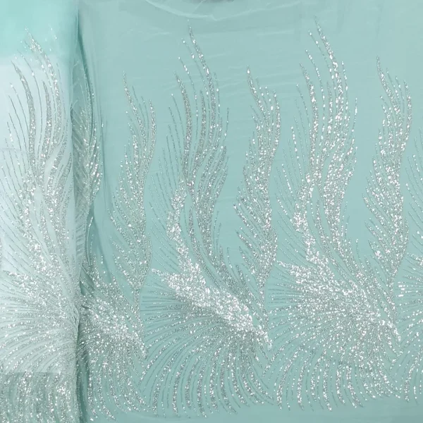 TULLE BRIDAL LACE HEAVY BEADED PICANTE MINT