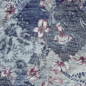 PRINTED VISCOSE BURNOUT FLORAL NAVY AND GREY