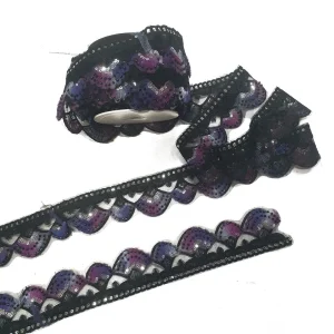 FANCY TRIM SEQUINS BEADED BLACK PINK PURPLE