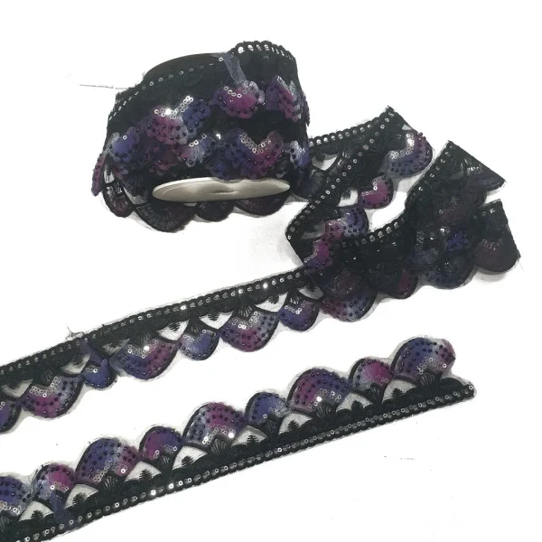FANCY TRIM SEQUINS BEADED BLACK PINK PURPLE