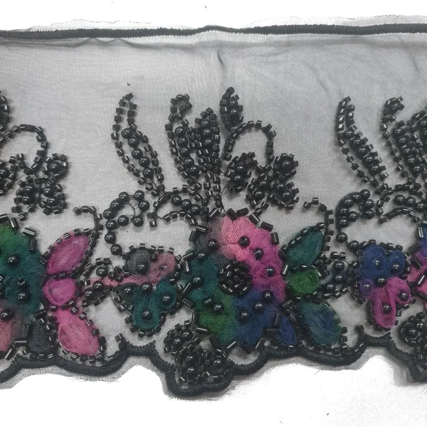 FANCY TRIM BEADED LACE BLACK n MULTI